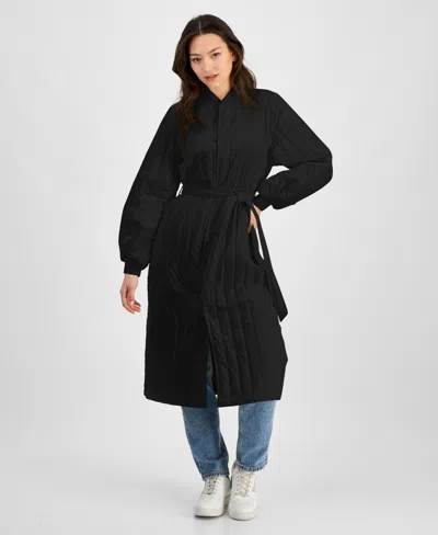 Rains Women's Long Quilted Tie-waist Jacket In Black