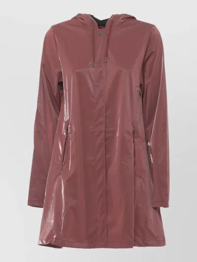 Rains Womens Hooded Raincoat Long Sleeves Pockets In Pink