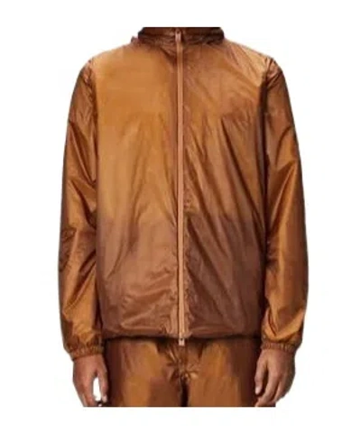 Rains Zipper Hooded Cotton Jacket In Brown