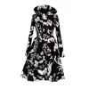 Rainsisters Black / White Hooded Black And White Waterproof Women's Coat With Floral Print: Blooming Night In Black/white
