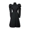 Rainsisters Women's Black Coat With Balloon-styled Sleeves: Majestic Night In Black