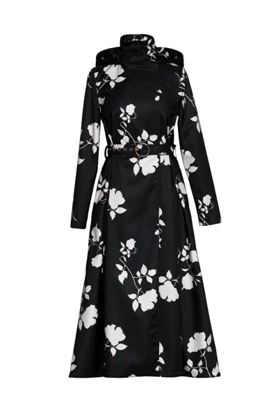 Rainsisters Women's Black Floral Double Breasted Coat: Ivory Shadow