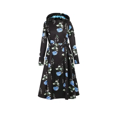 Rainsisters Women's Black Floral Trench Coat: Flower Moon
