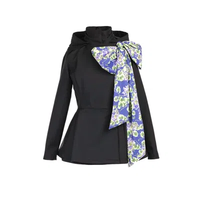 Rainsisters Women's Black Jacket With Detachable Hood: Moonlit Bow