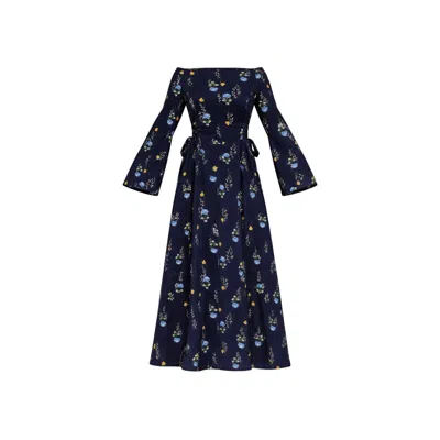 Rainsisters Women's Blue Adjustable Waist Midi Dress: Meadow Dream