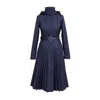 Rainsisters Women's Blue Fit & Flare A-line Coat With Pleated Skirt: Blue Serenade In Blue