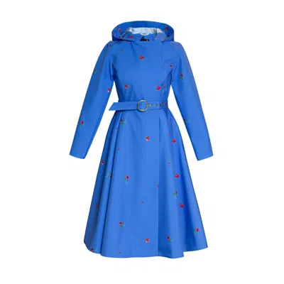 Rainsisters Women's Blue Trench Coat With Flower Print: Forget Me Not