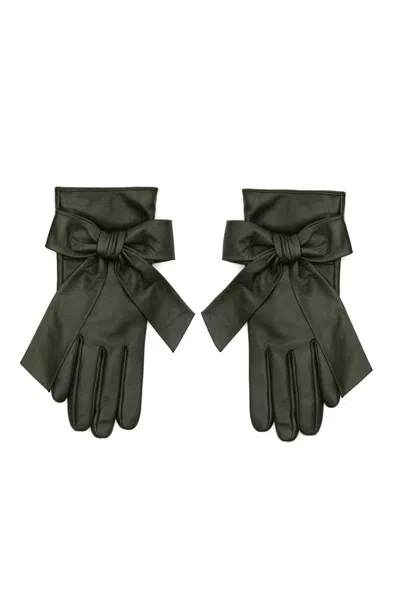 Rainsisters Women's Green Leather Gloves With Cashmere Lining In Deep Teal
