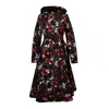 Rainsisters Black Women's Long Double Breasted Peacoat - Rose Garden In Black