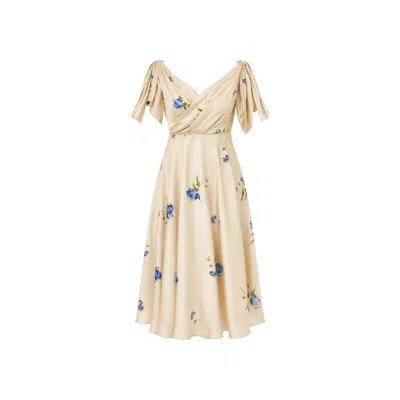 Rainsisters Women's Neutrals Beige Midi Floral Dress: Soft Embrace In Sand