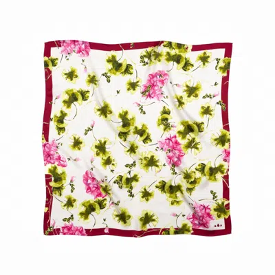 Rainsisters Women's Pink / Green / White Pink & Green Medium Floral Natural Silk Scarf In Multi