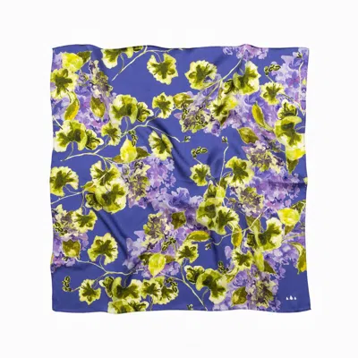 Rainsisters Women's Purple / Green Violet & Green Medium Floral Natural Silk Scarf In Multi