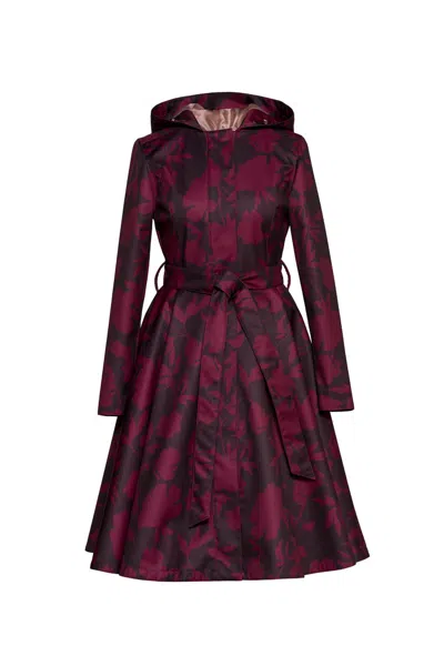 Rainsisters Women's Red Burgundy Floral Coat With Full Circle Skirt: Peony Velvet