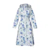 Rainsisters Women's White Midi Length Coat With Blue Flower Print: Floral White In White