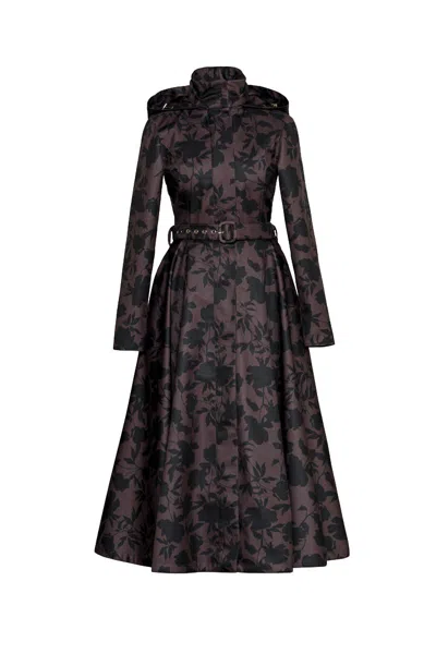 Rainsisters Women's Winter Coat In Brown Floral: Winter Brocade Dusk
