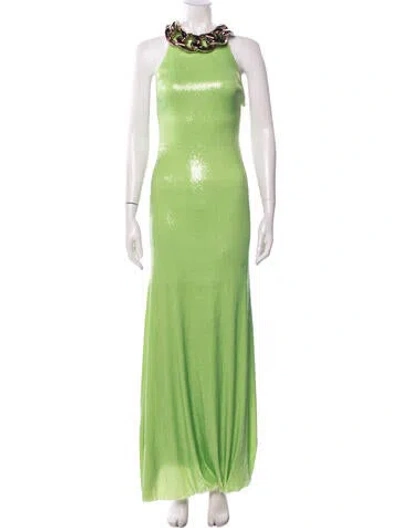 Pre-owned Raisa Vanessa Crew Neck Long Dress In Green