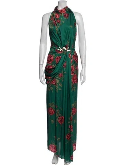 Pre-owned Raisa Vanessa Floral Print Long Dress In Green