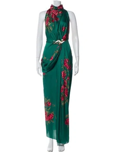 Pre-owned Raisa Vanessa Floral Print Long Dress W/ Tags In Green