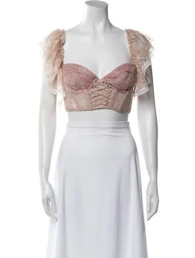 Pre-owned Raisa Vanessa Floral Print Square Neckline Crop Top