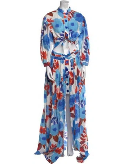 Pre-owned Raisa Vanessa Linen Long Dress In Blue