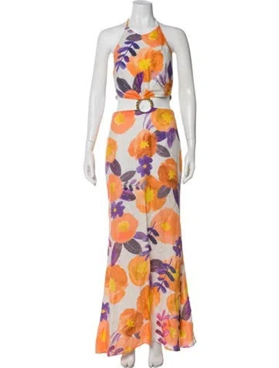 Pre-owned Raisa Vanessa Linen Long Dress In Orange
