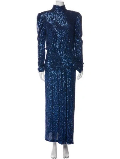 Pre-owned Raisa Vanessa Patterned Long Dress In Blue