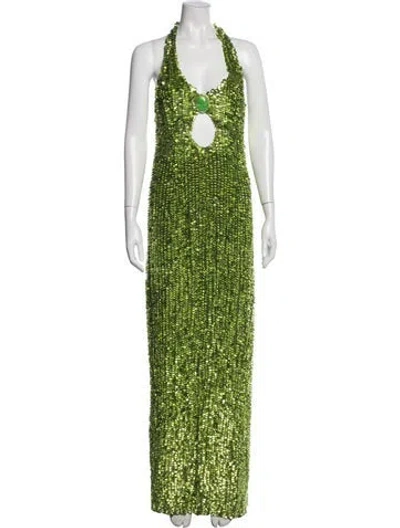 Pre-owned Raisa Vanessa Patterned Long Dress In Green