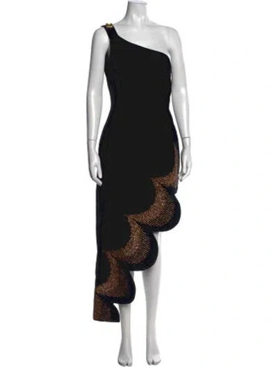 Pre-owned Raisa Vanessa Patterned Midi Length Dress W/ Tags In Black
