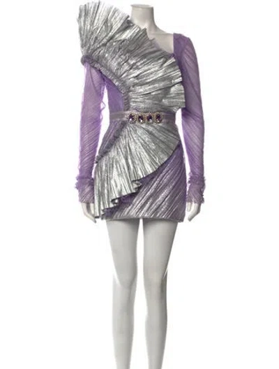 Pre-owned Raisa Vanessa Patterned Mini Dress In Purple
