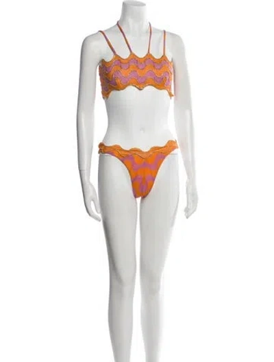 Pre-owned Raisa Vanessa Printed Glitter Accents Bikini W/ Tags In White