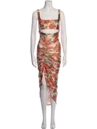 Pre-owned Raisa Vanessa Printed Long Dress In Neutral