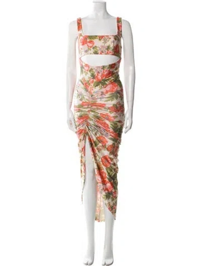 Pre-owned Raisa Vanessa Printed Long Dress In Neutral