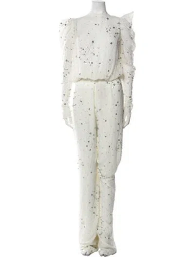 Pre-owned Raisa Vanessa Silk Polka Dot Print Jumpsuit In Neutral