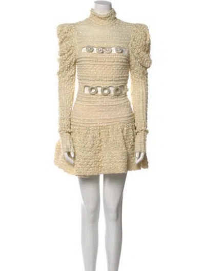 Pre-owned Raisa Vanessa Turtleneck Mini Dress In Neutral