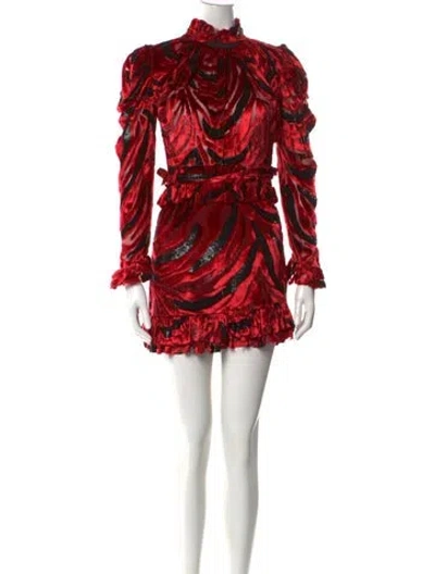 Pre-owned Raisa Vanessa Turtleneck Mini Dress In Red