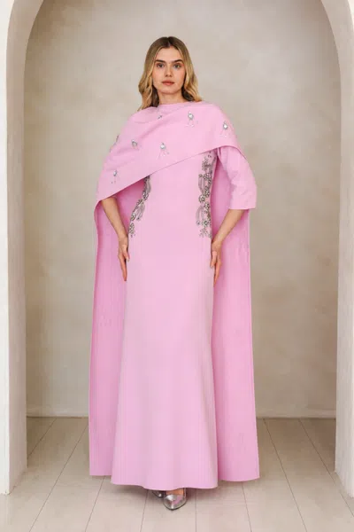 Raishma Juliette Embellished Cape Maxi Dress In Animal Print