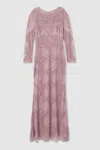 Raishma Pink Embellished Mesh Sheer Sleeve Maxi Dress In Pink