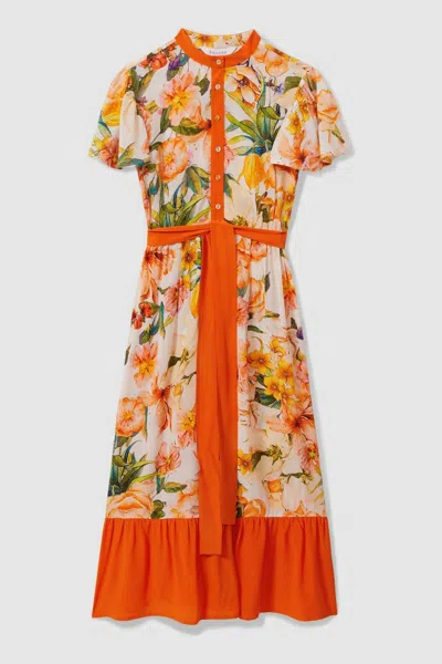 Raishma Silk Floaty Sleeve Midi Dress In Orange