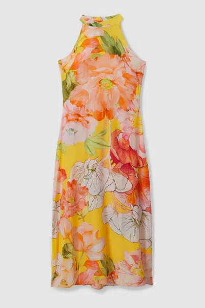 Raishma Silk Halter Neck Midi Dress In Pale Yellow