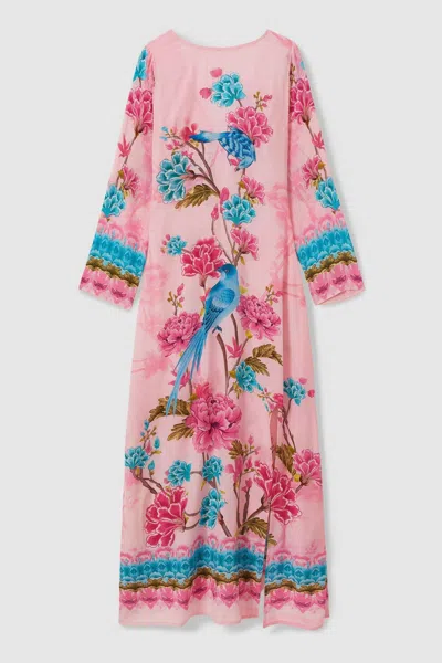 Raishma Silk Long Sleeve Maxi Dress In Pink