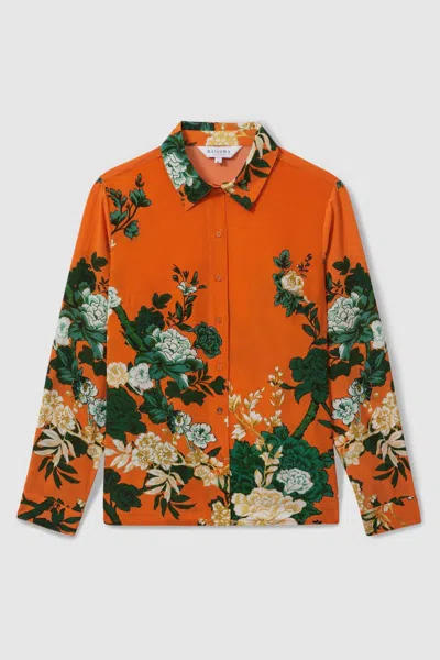 Raishma Silk Printed Button-through Shirt In Orange