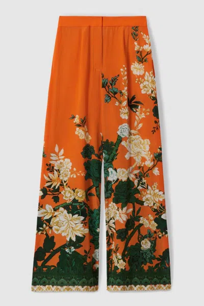 Raishma Silk Printed Wide-leg Trousers In Orange