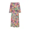 Raishma Women's Adela Tropical Floral Off The Shoulder Bardot Midi Summer Dress In Vibrant Multicolours