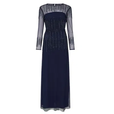 Raishma Women's Blue Navy Laurel Featuring Sheer Long Sleeves & Delicate Vertical Lines Of Embroidery In Key