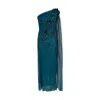 Raishma Women's Blue Teal Sorrel A Flattering Ruched One Shoulder Neckline & A Floor Length Stole On One Sid In Blue