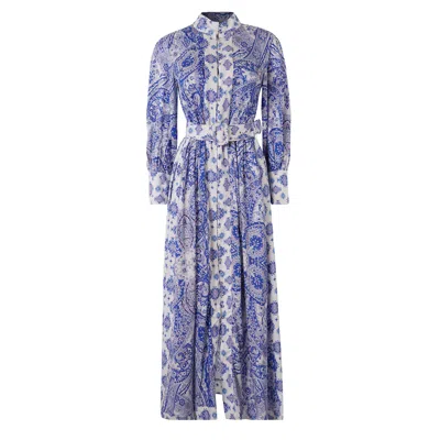 Raishma Women's Blue / White Maya Blue Long Sleeve Cotton Dress