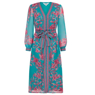 Raishma Women's Naomi Turquoise Button Through Shirt Midi Dress In Blue