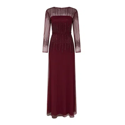 Raishma Women's Red Burgundy Laurel Featuring Sheer Long Sleeves & Delicate Vertical Lines Of Embroidery In  In Brown