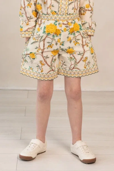 Raishma Kids Elsie Yellow Shorts In White