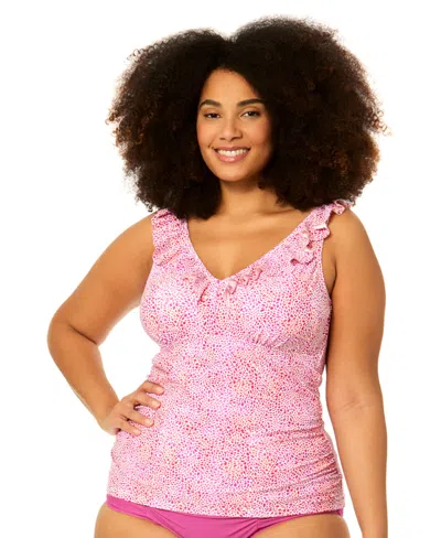 Raisins Curve Plus Size Andressa V-neck Swim Tankini Top In Pink